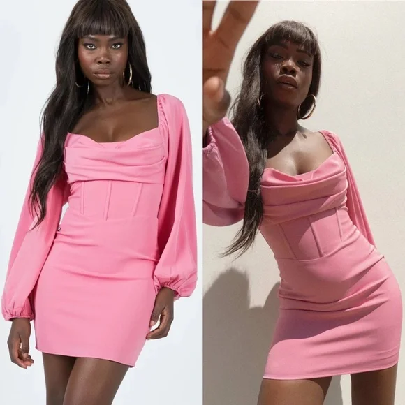 Princess Polly | Dresses | Princess Polly Lillie Mauve Pink Long Sleeve  Corset Waist Cowl Neck Mini Dress | Poshmark